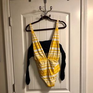 Yellow Striped Aerie Bathing Suit